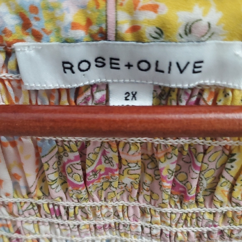 Rose + Olive Patchwork Boho Popover Top Size 2x - image 4